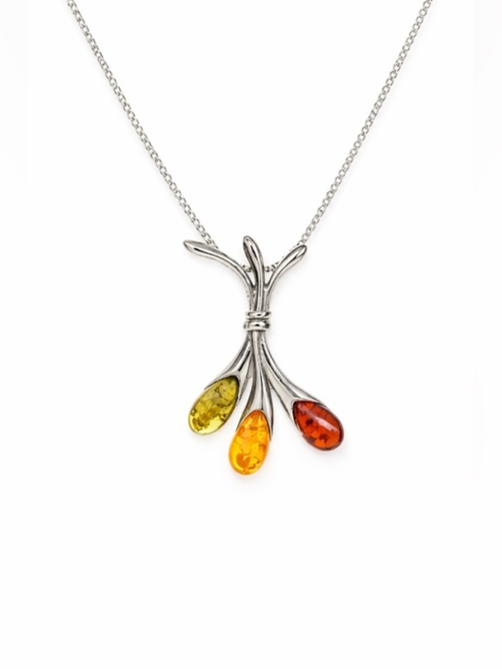 925 Sterling Silver MultiColor Amber Statement Necklace Honey Cognac Floral Boho